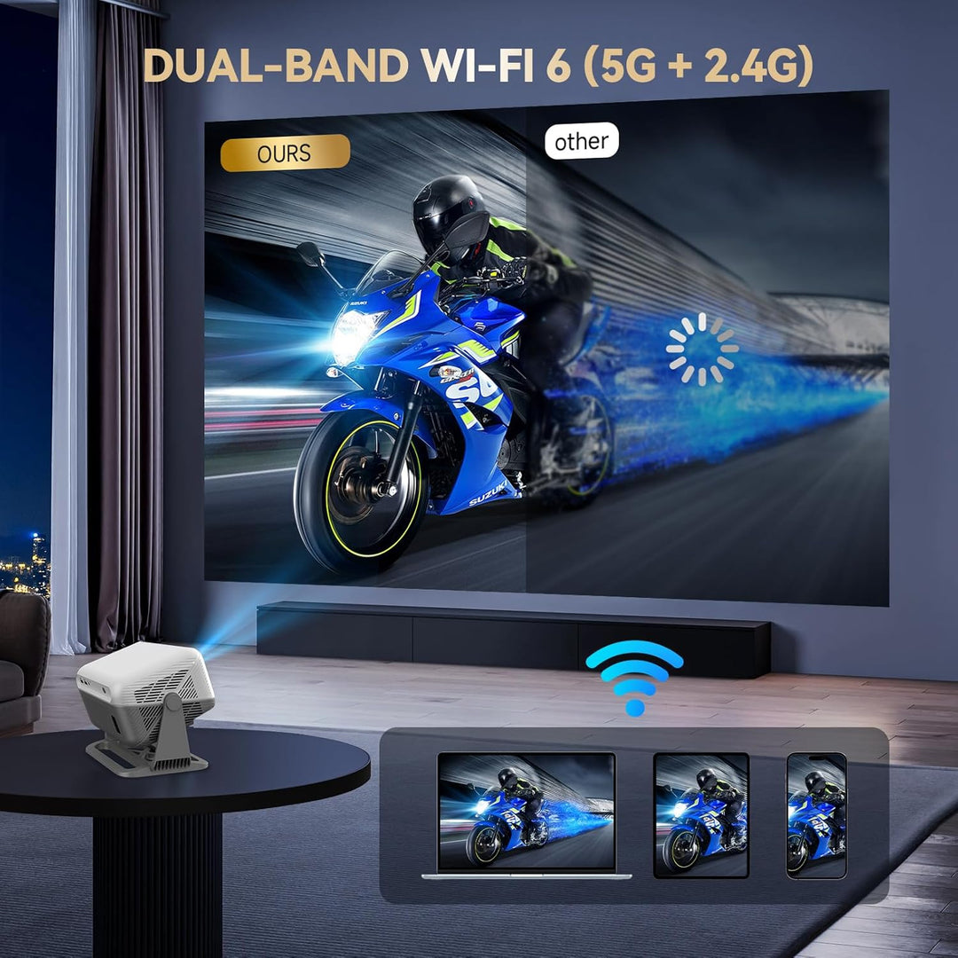 【Compatible con Netflix y Native 1080P】Mini proyector con WiFi y Bl...