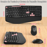 Combo de teclado y mouse inalámbricos, teclado ergonómico con 6 tec...