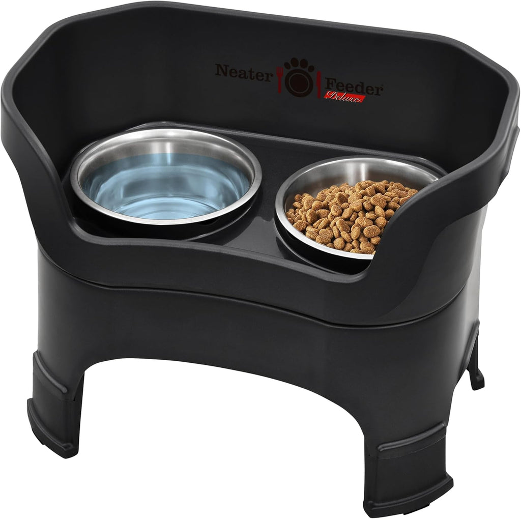 Neater Feeder - Tazones elevados de lujo para perros grandes a prueba de desorden (40 + libras), 2 alturas ajustables (14.5 y 17.5 pulgadas), soporte elevado para tazón de perro sin derrames, juego de cuencos de comida de acero inoxidable, fabricado en