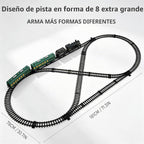 Juegos de tren eléctrico para niños, juguetes de tren de Navidad de aleación de metal, locomotora de vapor, vagones de pasajeros brillantes, pistas de lujo, luz y sonidos, regalos de cumpleaños recargables para niños y niñas, rojo y verde