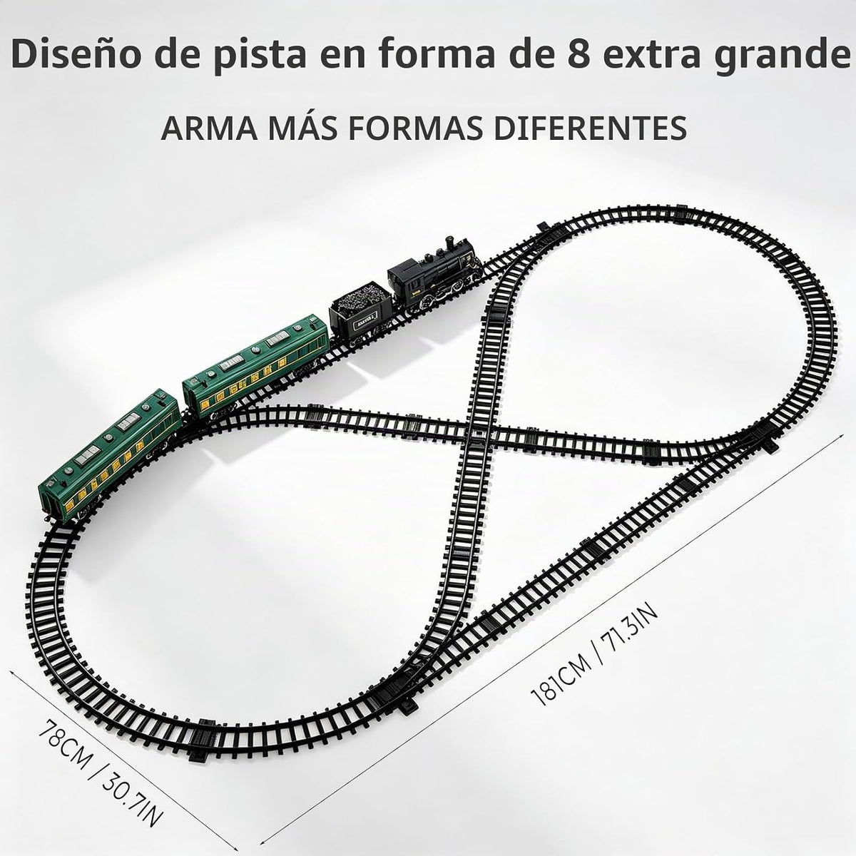 Juegos de tren eléctrico para niños, juguetes de tren de Navidad de aleación de metal, locomotora de vapor, vagones de pasajeros brillantes, pistas de lujo, luz y sonidos, regalos de cumpleaños recargables para niños y niñas, rojo y verde