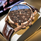 OLEVS Reloj de vestir de cuero para hombre, casual, cuarzo, marrón, pulsera, con fecha