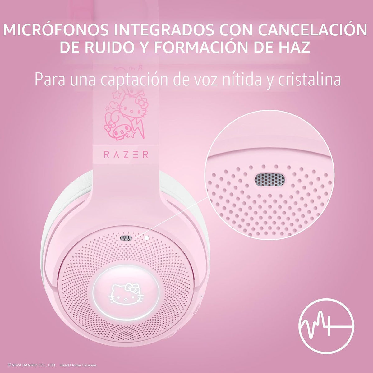 Razer Kraken Kitty V2 BT Auriculares Inalámbricos RGB: Chroma RGB - Bluetooth 5.2 - Controladores de 40 mm - Batería de 40 hrs con Carga Tipo C - Edición Hello Kitty & Friends