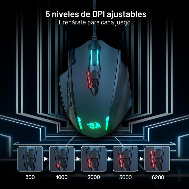 Redragon M908 Impact RGB LED MMO ratón para juegos con 12 botones l...