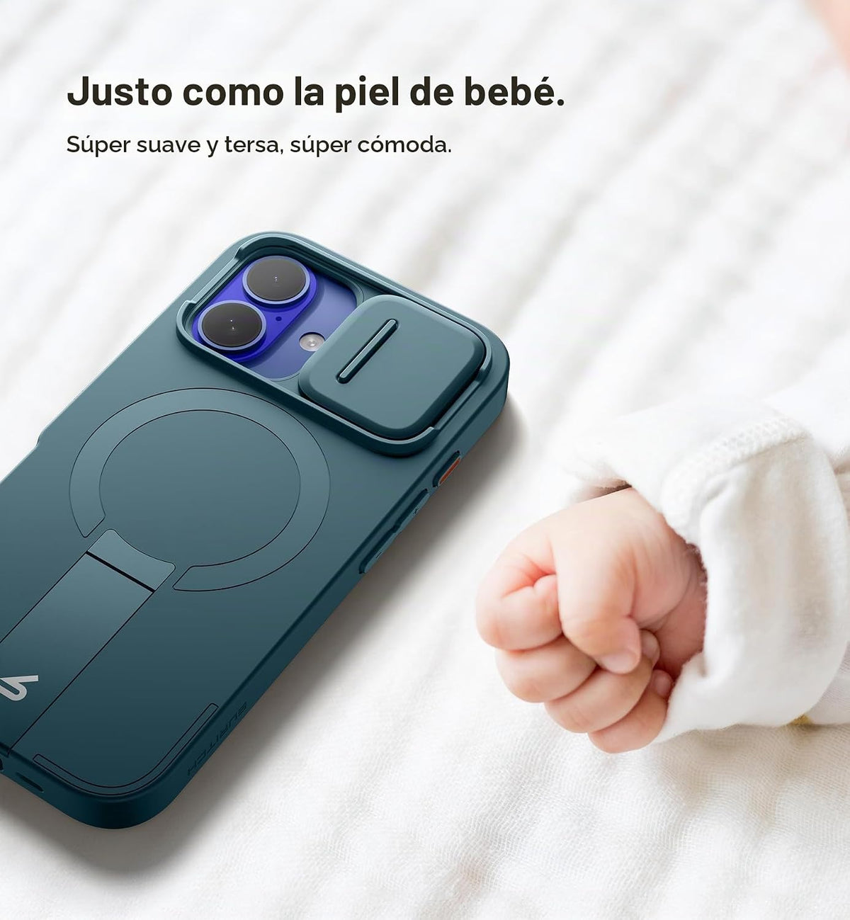 SURITCH Funda para iPhone 16 con cubierta magnética para cámara deslizante y soporte ajustable, compatible con MagSafe, funda protectora delgada a prueba de golpes de 6.1 pulgadas, verde lago