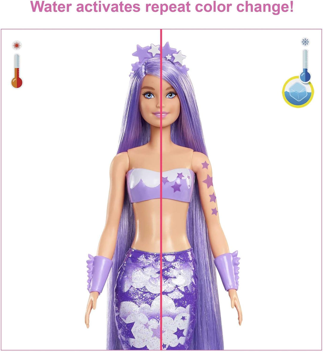 Muñeca Barbie Color Reveal y accesorios, serie sirena arco iris, 7...