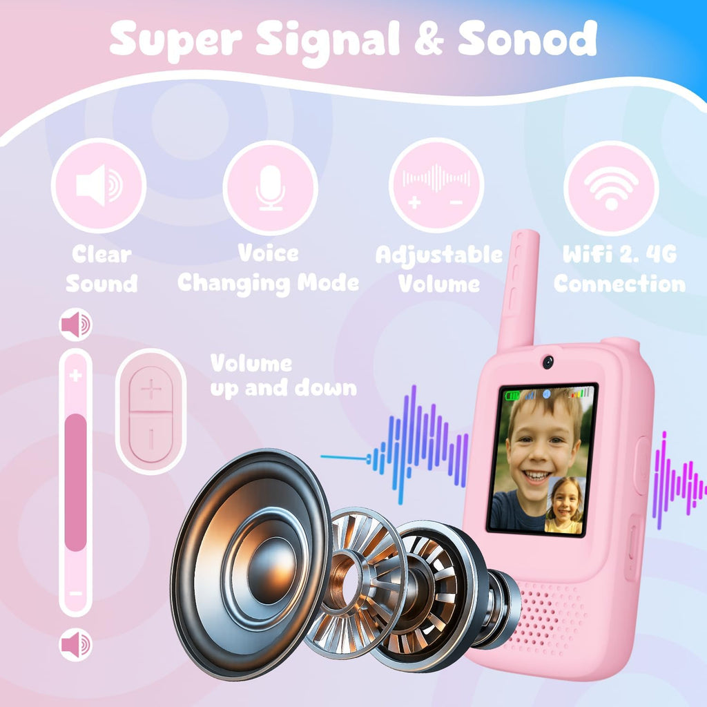 Video Walkie Talkies para Kids, 2 Pack Rechargeable Walkie Talkies con Screen, Indoor Outdoor Toy para 3 4 5 6 7 8 9 10 Year Old Girl, Christmas Birthday Gifts para Girls Age 3-12 (Pink)
