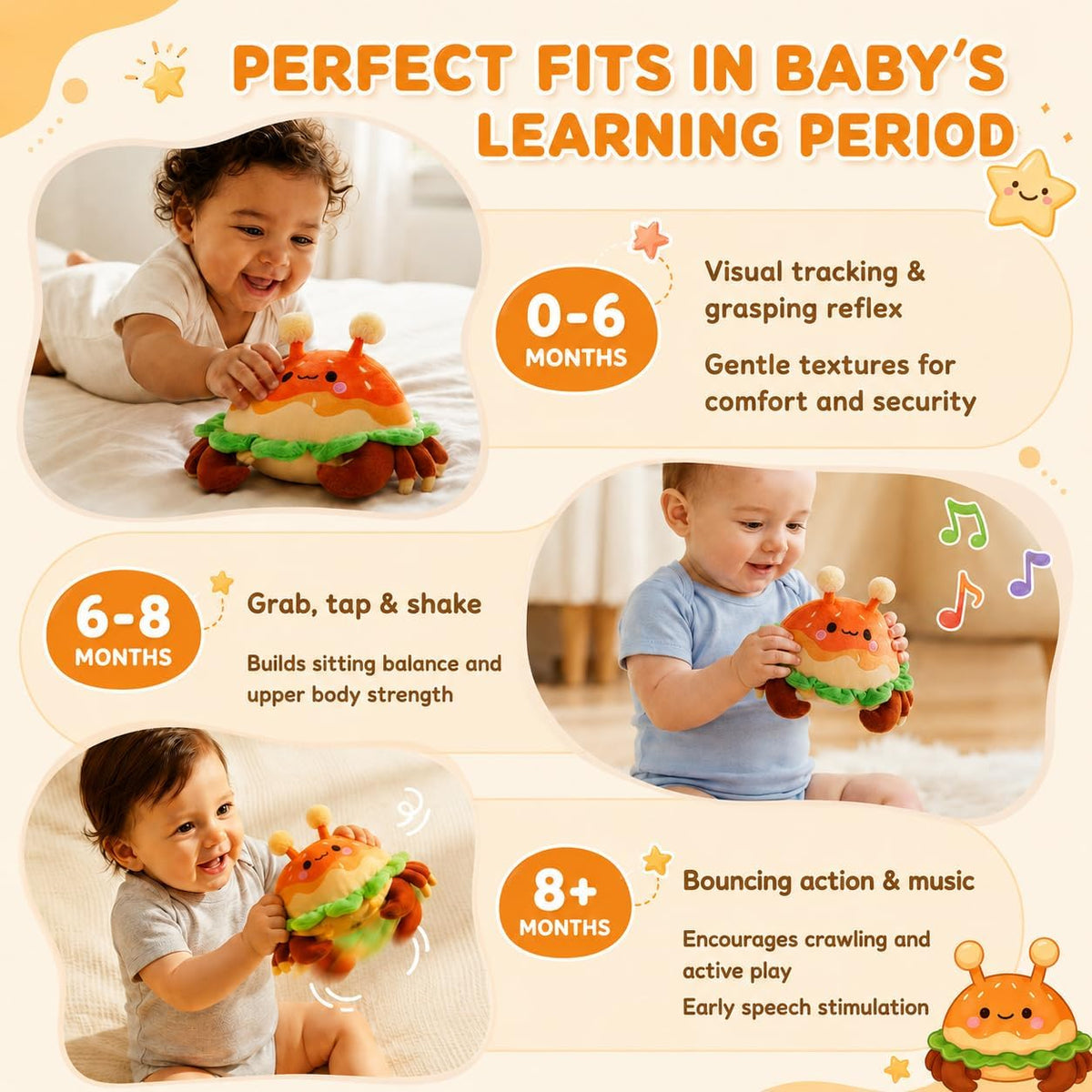 JoyCat Juguetes para bebés de 0 a 18 meses, juguete musical