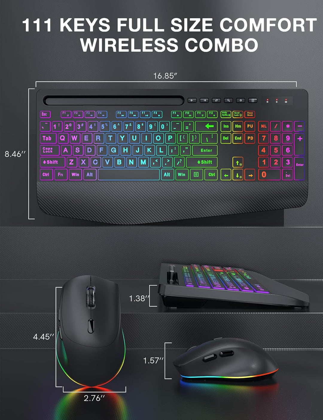 SABLUTE Combo de teclado y mouse inalámbricos, 9 efectos retroilumi...