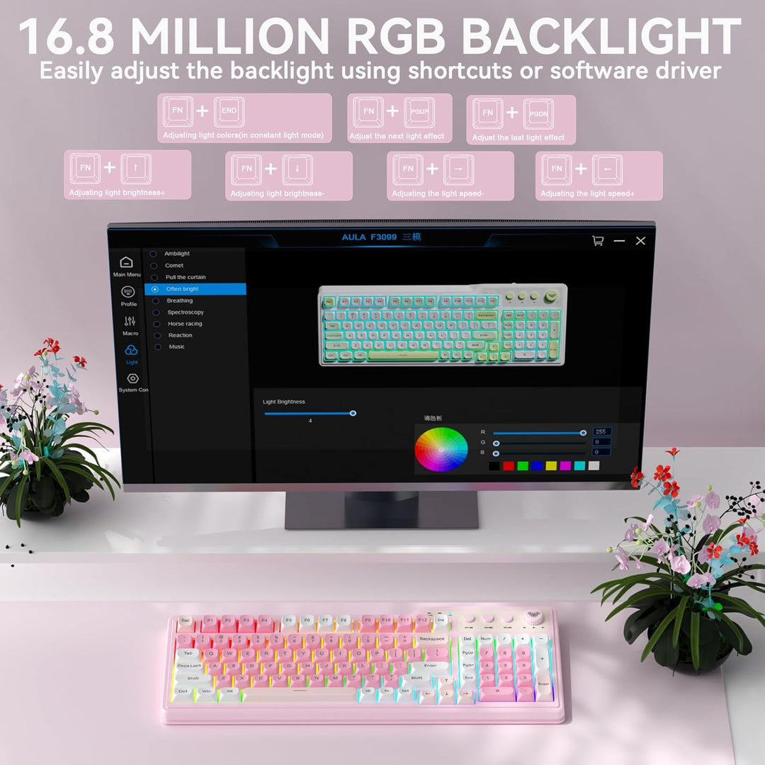 Aula F3099 - Teclado inalámbrico con perilla multimedia, triple mod...
