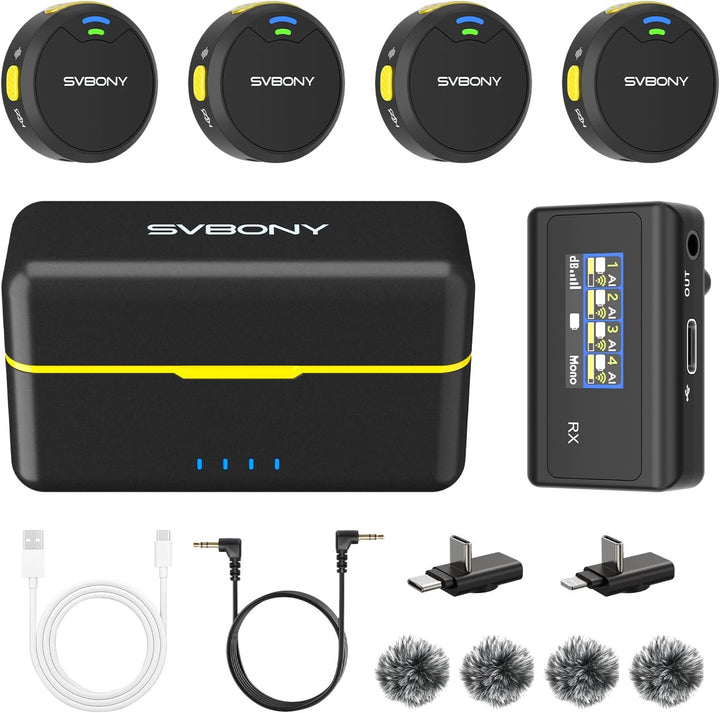 SVBONY D4 - Sistemas de micrófonos inalámbricos Lavalier para 4 per...