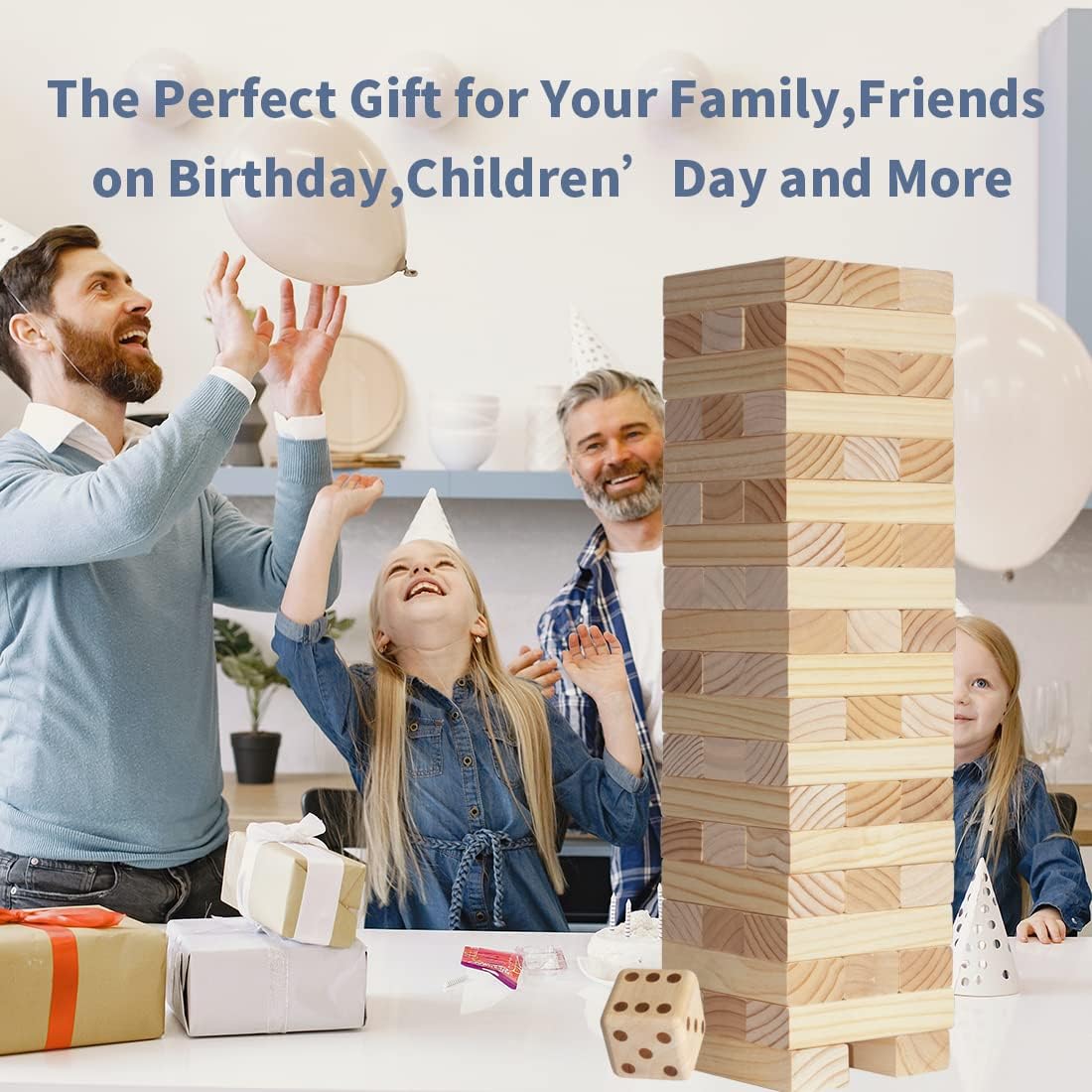Juegos familiares de torre gigante para niños y adultos, 60 bloques de madera de pino de Nueva Zelanda que se apilan hasta 5 pies para interiores y exteriores, juegos de patio para la familia