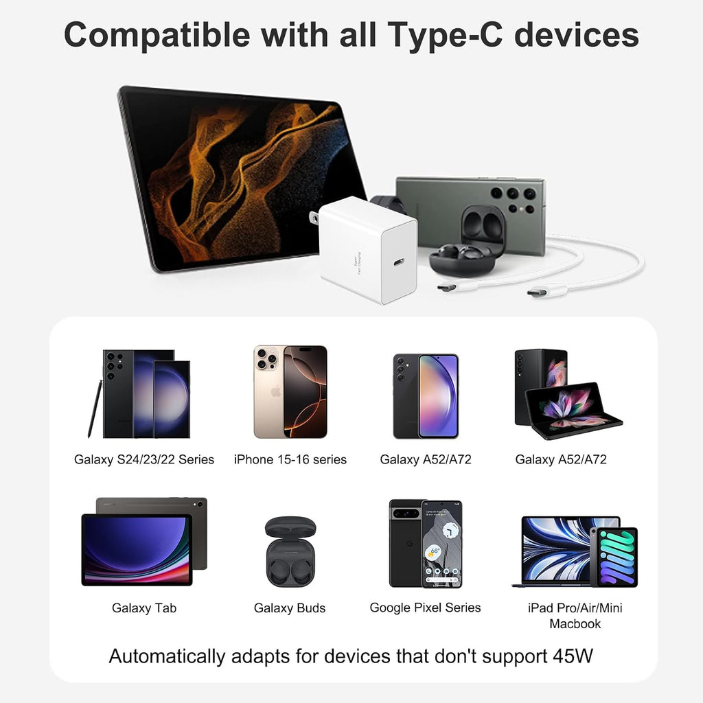 Cargador USB C tipo C cargador de carga rápida 12FT 45W Samsung