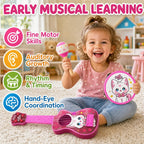 Juego de juguetes de guitarra para niños, instrumentos musicales duraderos a prueba de caídas 7 en 1 para niños de 3 a 5 años, lindo juguete de ukelele de animales con pandereta de madera, guiro