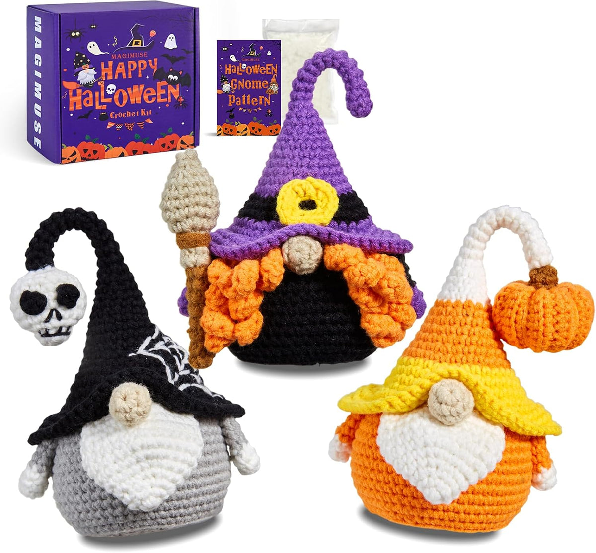 MAGIMUSE Kit de ganchillo para principiantes, kit de inicio de ganchillo para adultos, kit de ganchillo para Halloween, amigurumi, kits de animales de ganchillo, juego de hilo con tutoriales en video