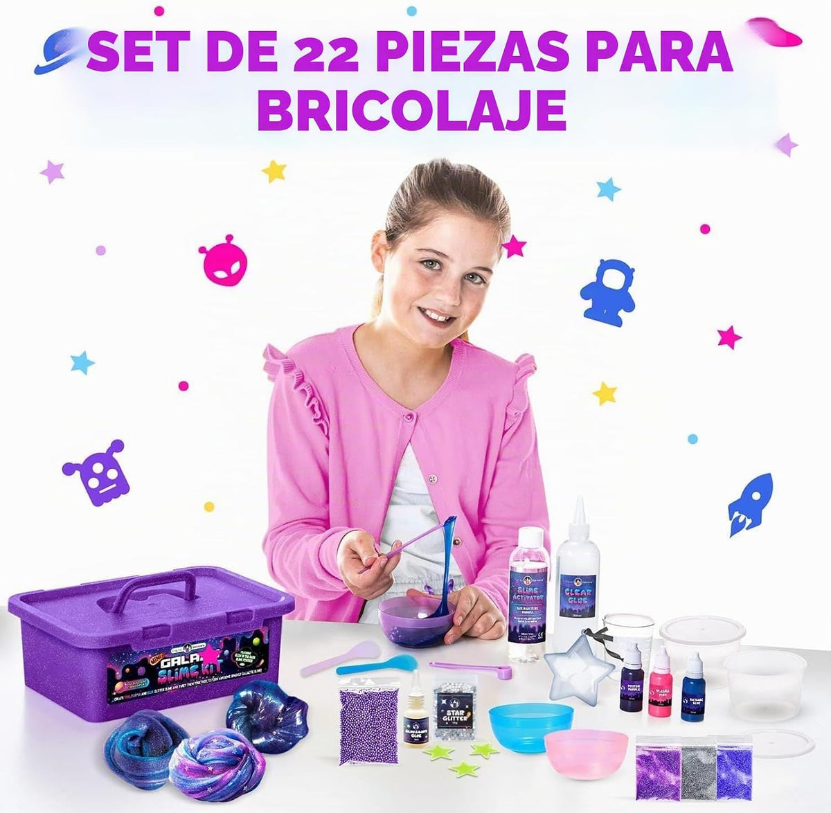 Original Stationery Mini kit de slime de galaxia para niñas y niños de 7 a 12 años, juego de slime que brilla en la oscuridad con purpurina, divertido juguete de manualidades espaciales para juegos creativos, regalo de cumpleaños para niños