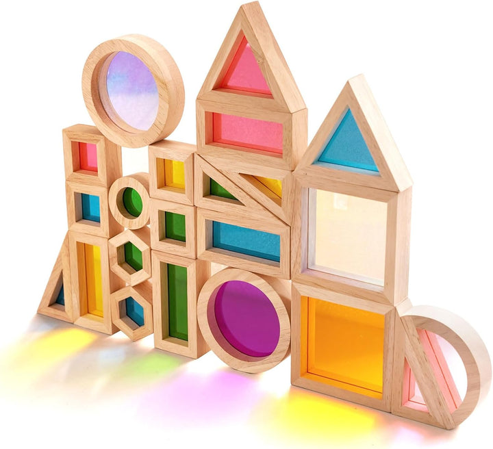 Agirlgle Bloques de construcción de madera arcoíris para niños, 32...