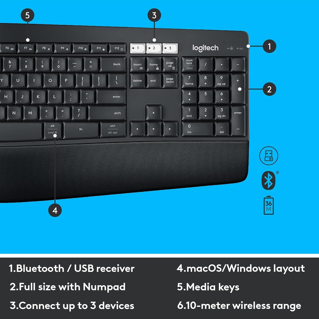 Logitech MK850 - Combo de teclado y ratón inalámbrico de rendimient...