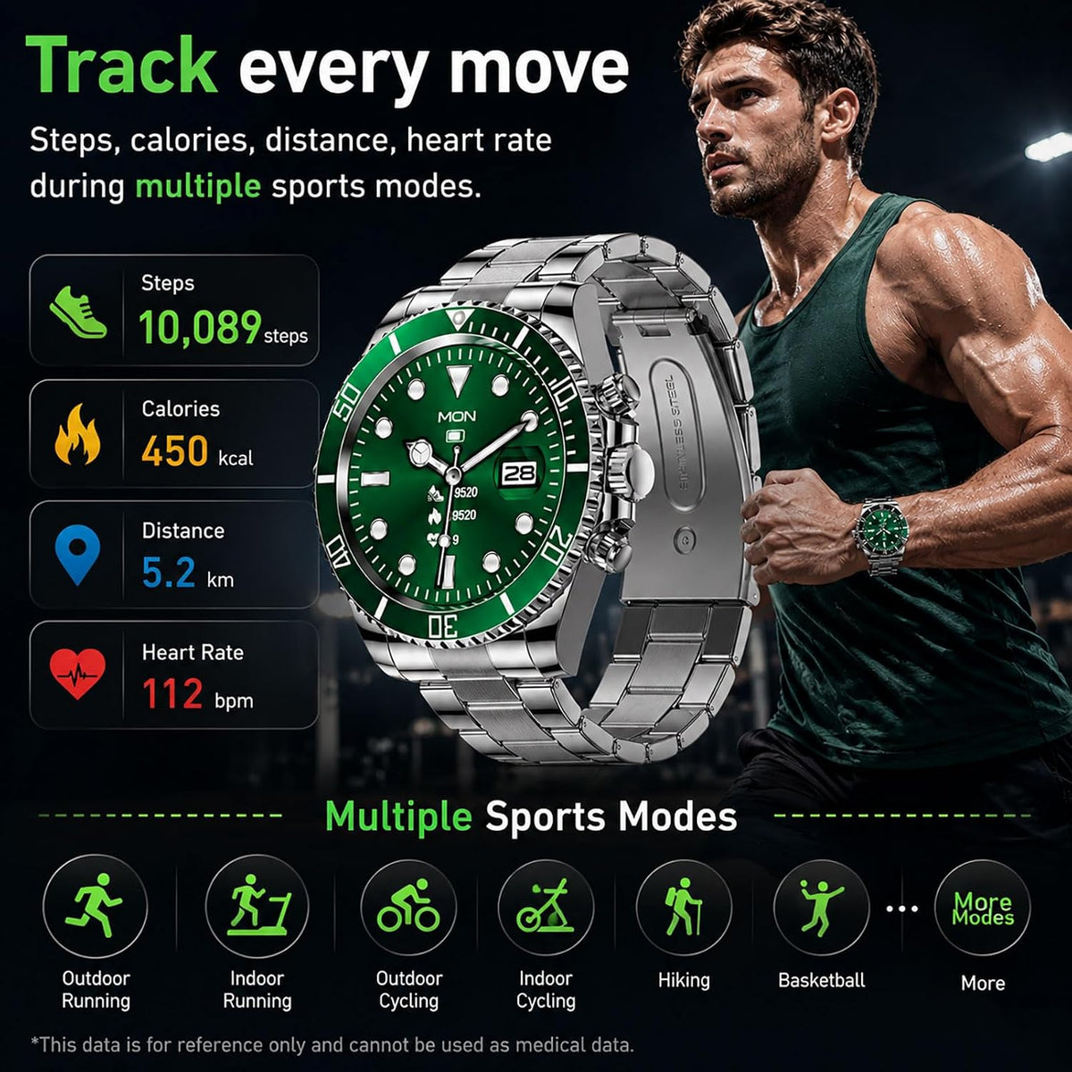 findtime Reloj inteligente para teléfonos Android, contestar llamadas, recordatorio de SMS, reloj inteligente compatible con iPhone, Bluetooth, acero inoxidable, reloj de fitness para hombre, reloj inteligente