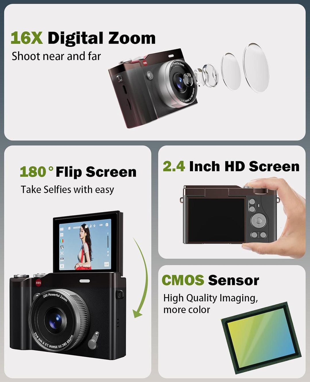 HEYMAO Cámara digital para niños de 64MP 1080P con pantalla abatibl...
