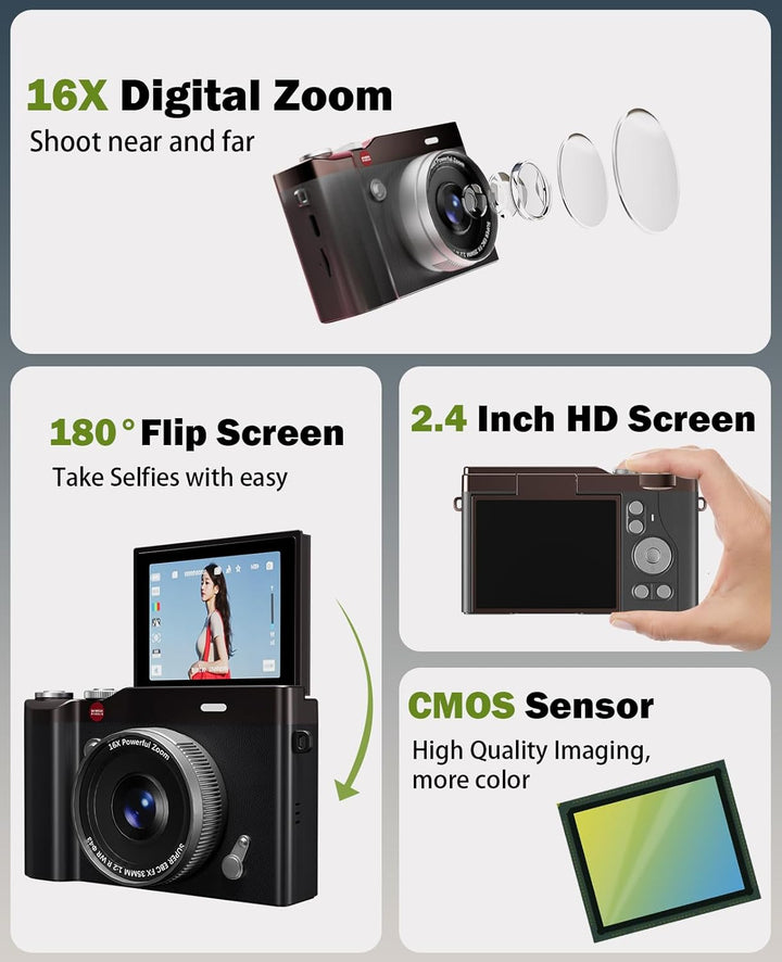 HEYMAO Cámara digital para niños de 64MP 1080P con pantalla abatibl...