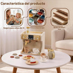 Freniland Juego de cafetera de madera para niños pequeños, máquina de espresso de lujo con accesorios, juguete de cocina Montessori para niños a partir de 3 años
