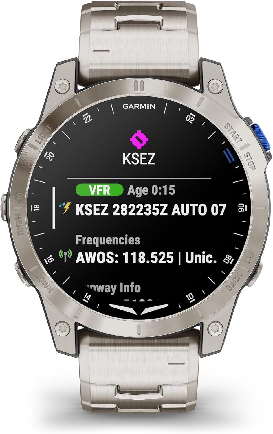 Garmin D2™ Mach 1, reloj inteligente aviador con pantalla táctil con mapa móvil GPS, tiempo de aviación, características de salud y bienestar y más, pulsera de titanio ventilada