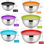 P&P CHEF Juego de 6 cuencos de acero inoxidable con tapas, multicolor