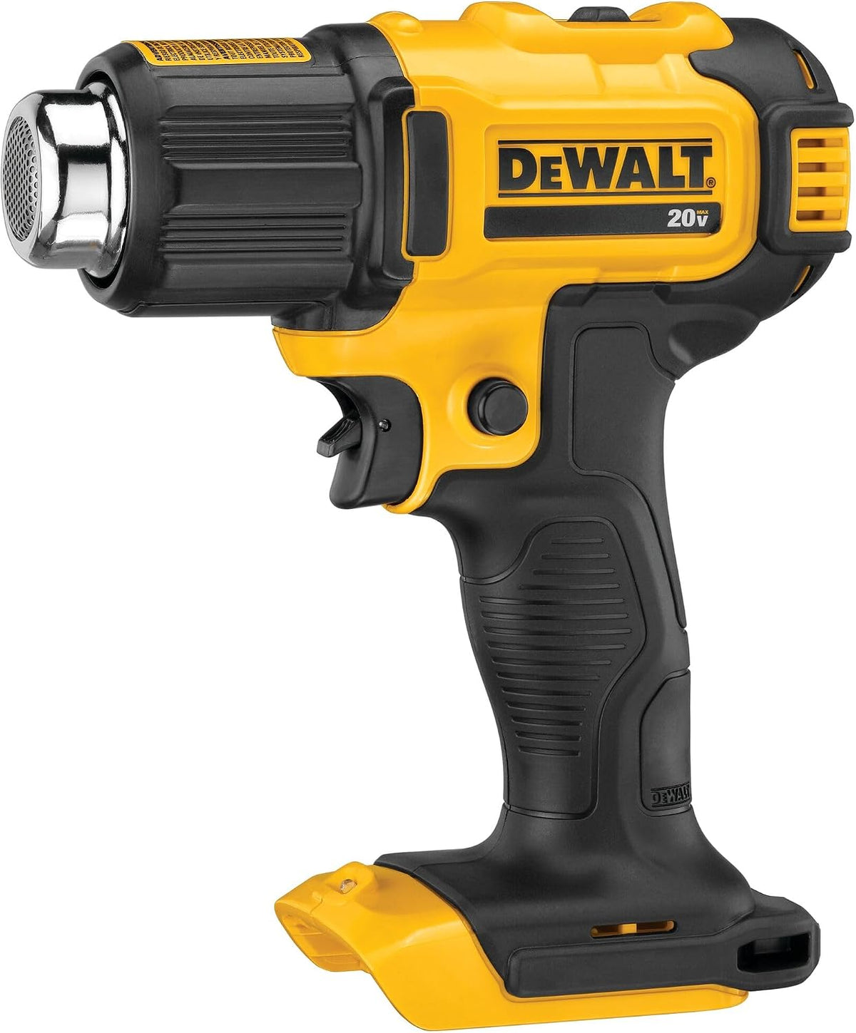 DEWALT Pistola de calor máxima de 20 V, inalámbrica, hasta 990 grados, 42 minutos de tiempo de funcionamiento, luz LED, pistola de calor con accesorios de boquilla plana y de gancho
