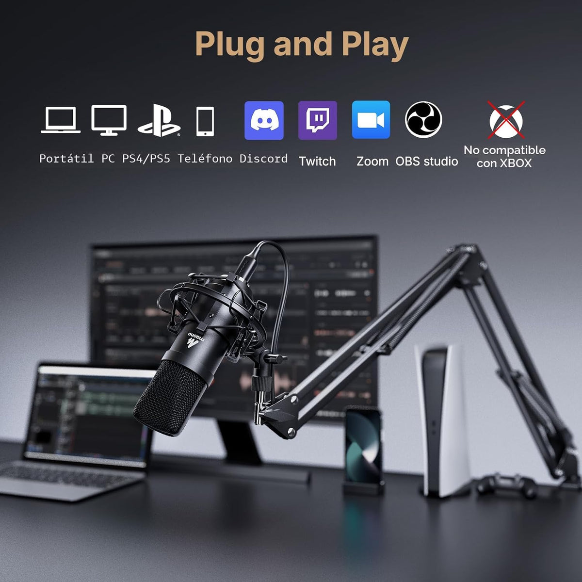 Kit de micrófono USB 192KHZ\/24BIT Enchufa y usa MAONO AU-A04 USB p...