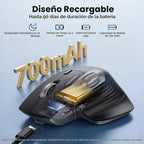 TECKNET Ratón inalámbrico ergonómico, mouse Bluetooth (BT 5.3/5.0 y 2.4G y cableado), mouse recargable con desplazamiento ultrarrápido, desplazamiento lateral, 6 niveles DPI, clics silenciosos, mouse