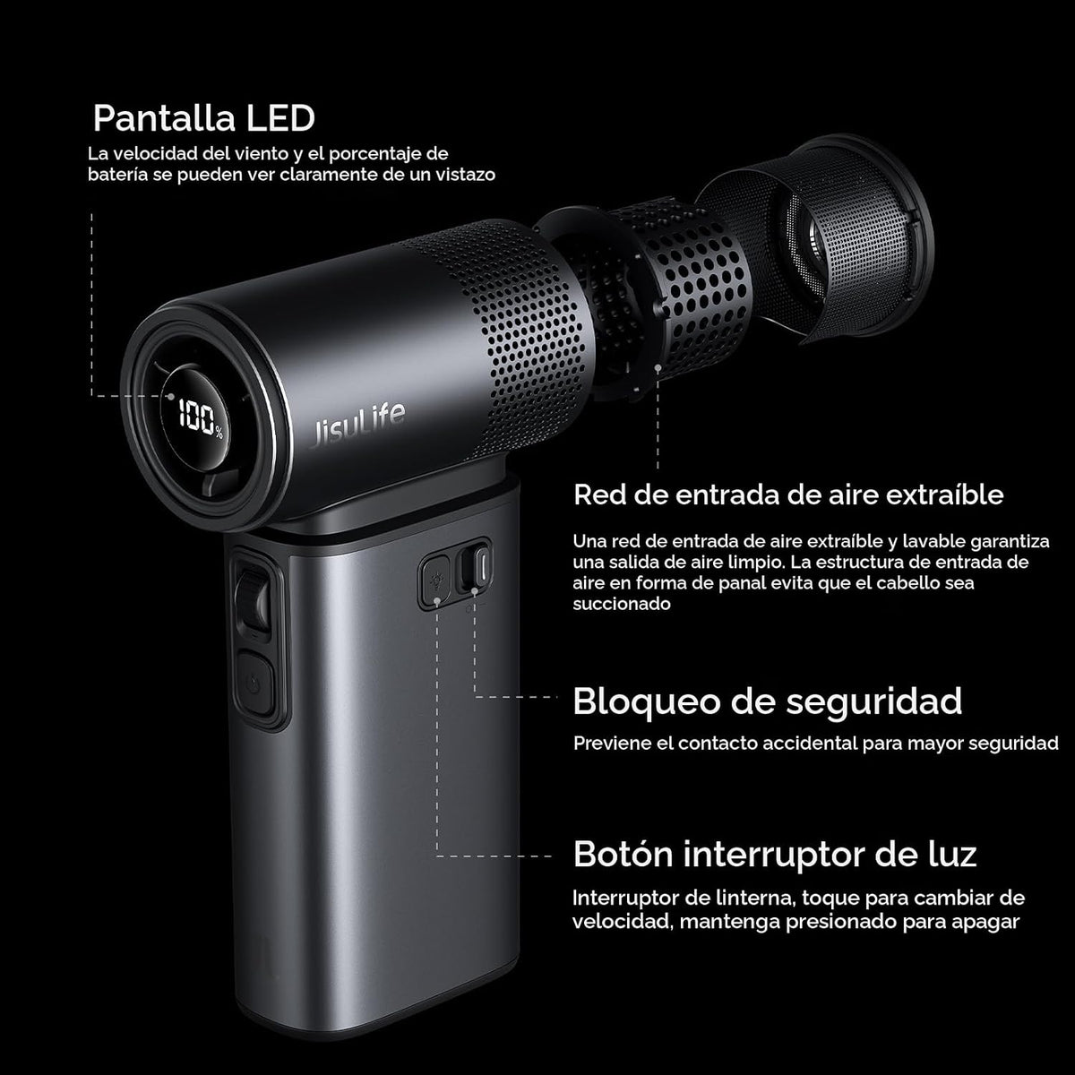 JISULIFE Ventilador Portátil de Mano Ultra2 9000mAh, Máx 25 Hrs, 5...