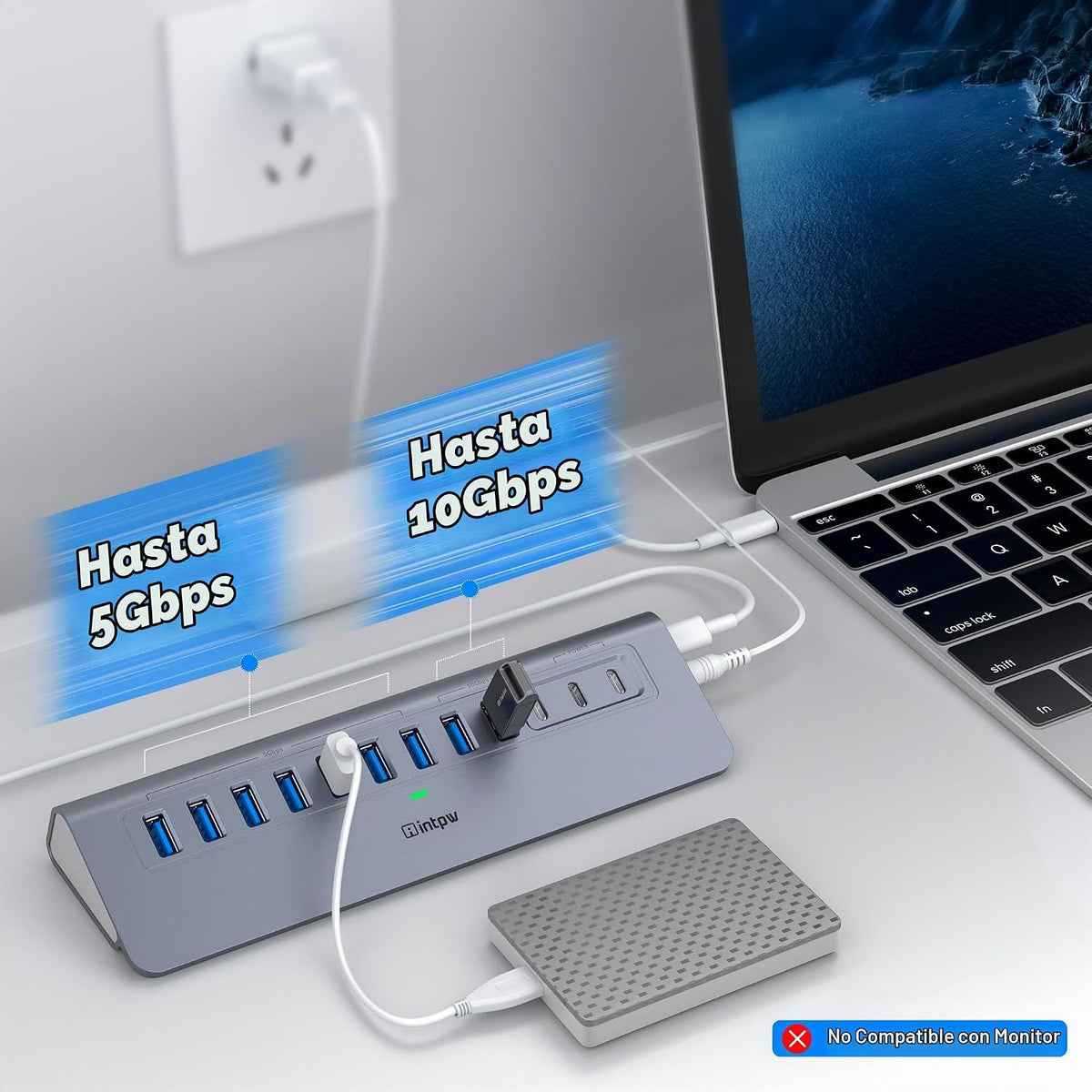 intpw, hub USB 3.0 de 12 puertos, alimentado