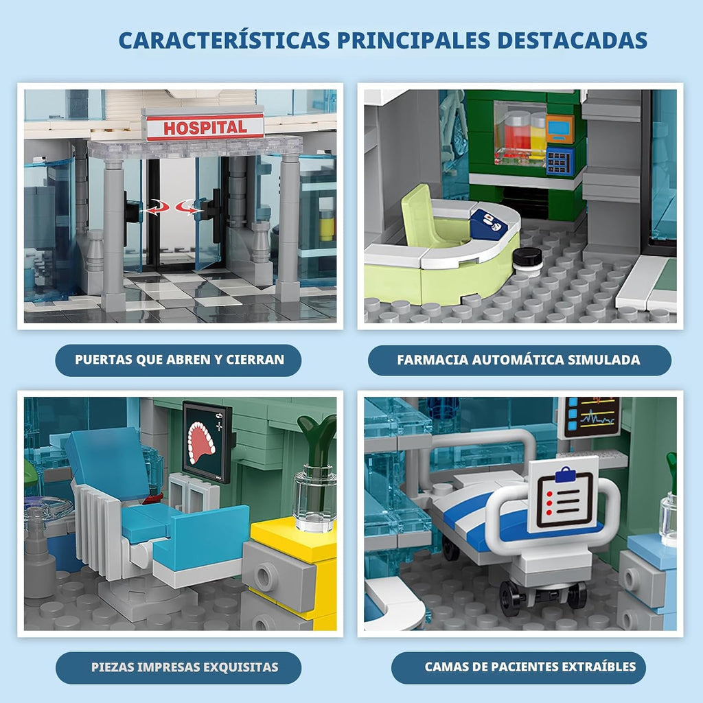 NEWABWN City Hospital Building Set 1350pc LED Lighting Modular Architecture