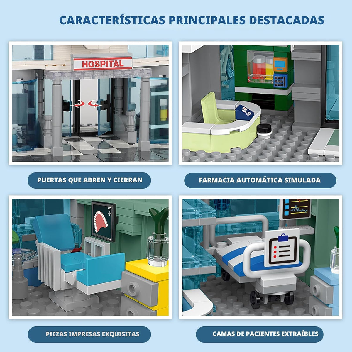NEWABWN City Hospital Building Set 1350pc LED Lighting Modular Architecture