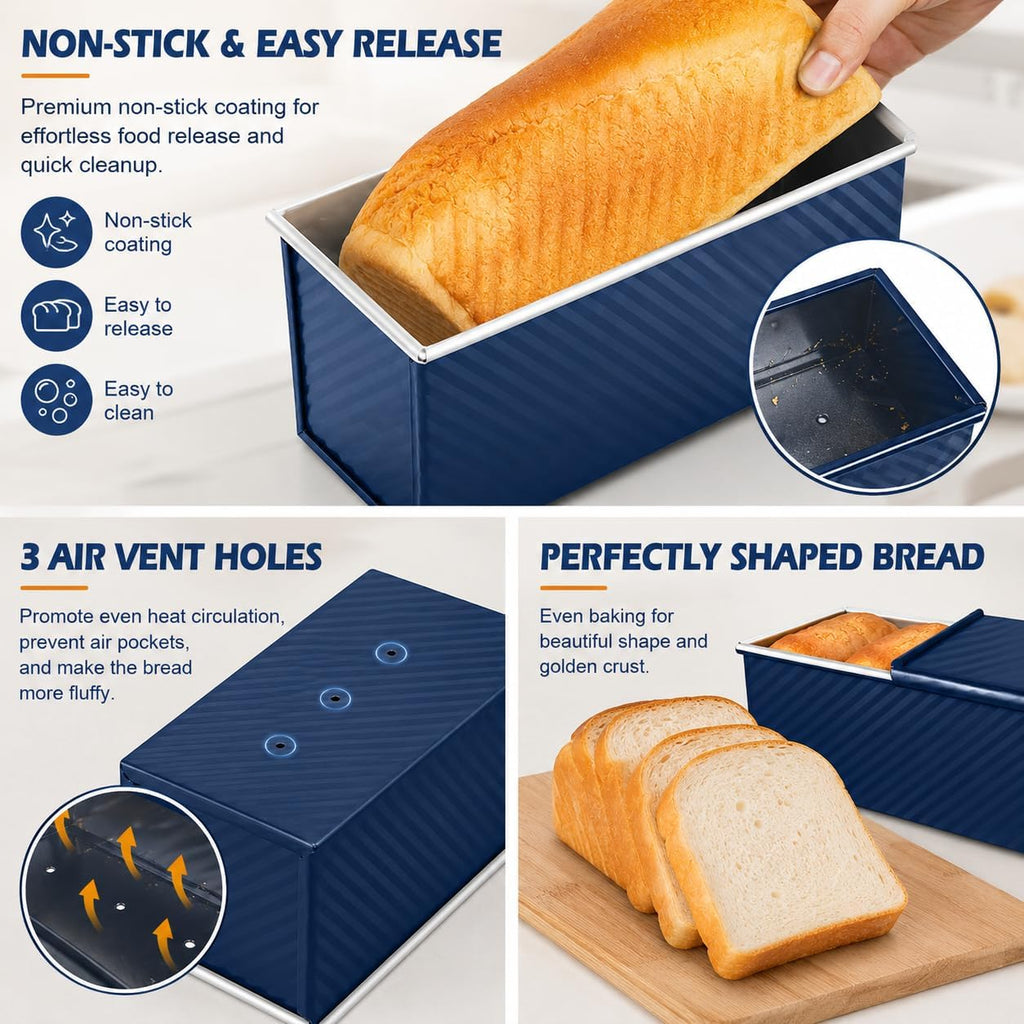 Molde para pan con tapa, paquete de 2, 2.2 libras y 1 libra