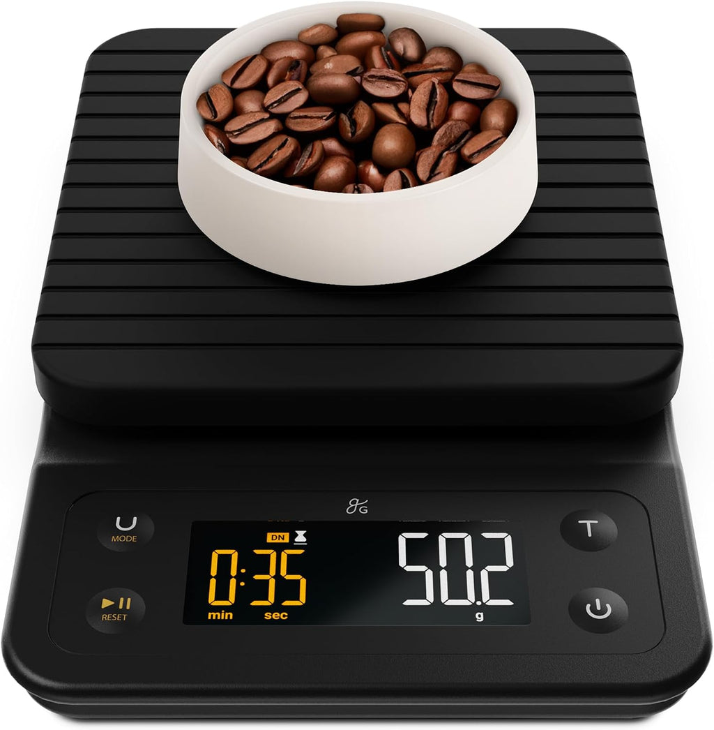 Greater Goods Báscula de café con temporizador, precisión de 0.004 oz para