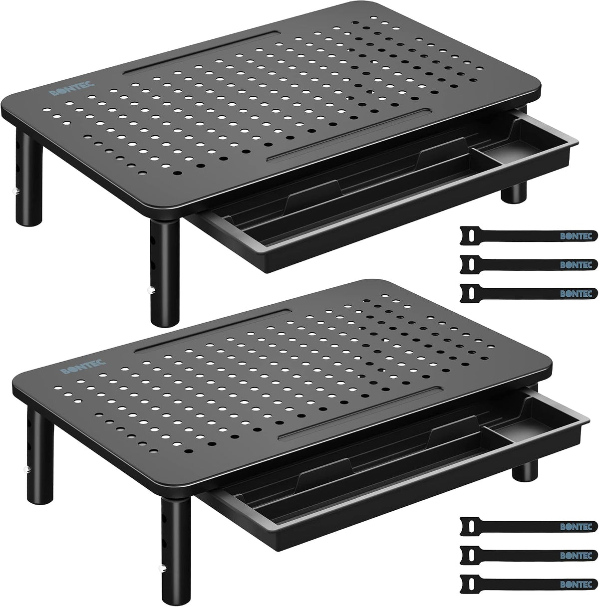 BONTEC Paquete de 2 soportes elevadores ajustables para monitor con cajón