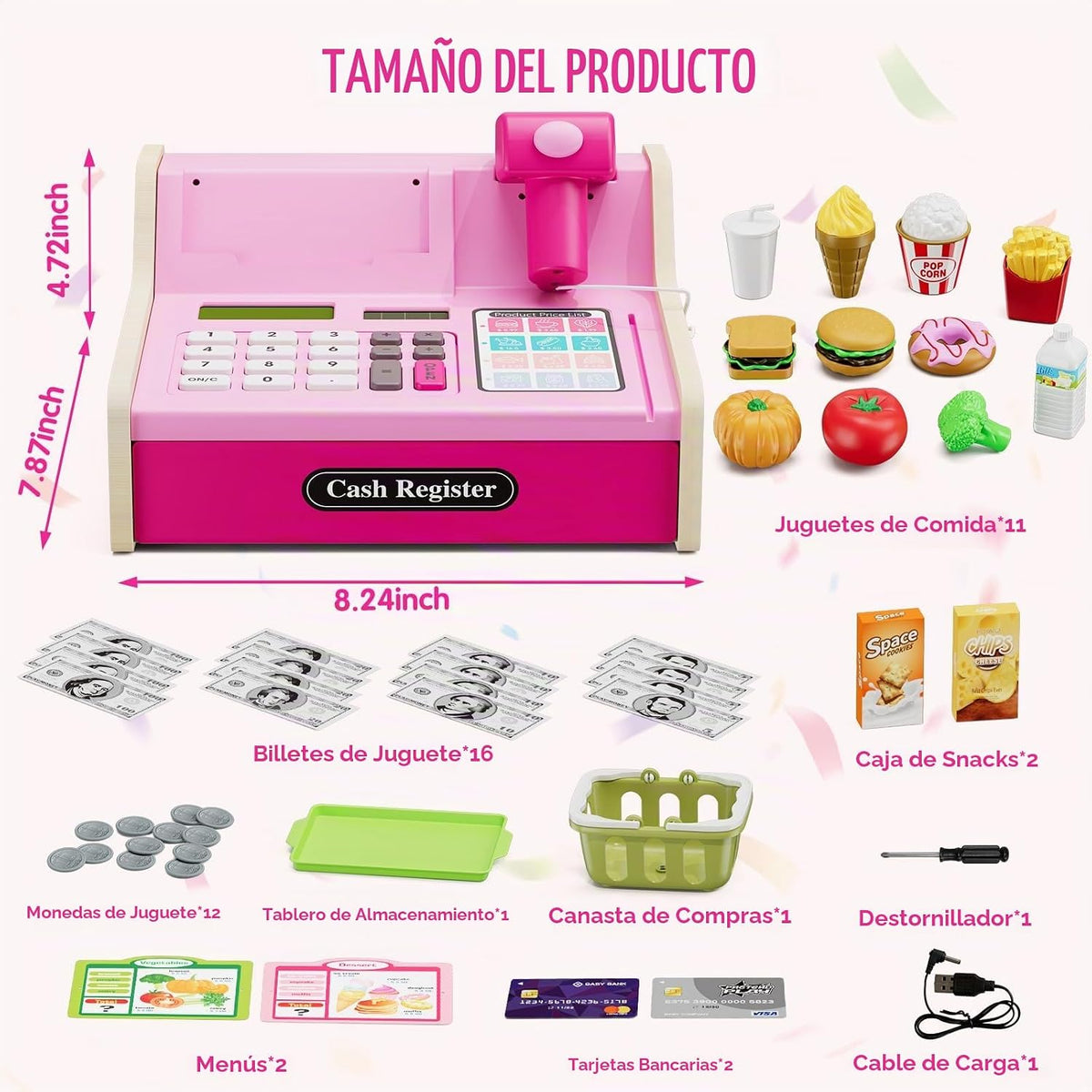 Caja Registradora de Madera para Niños con Calculadora Real, Color