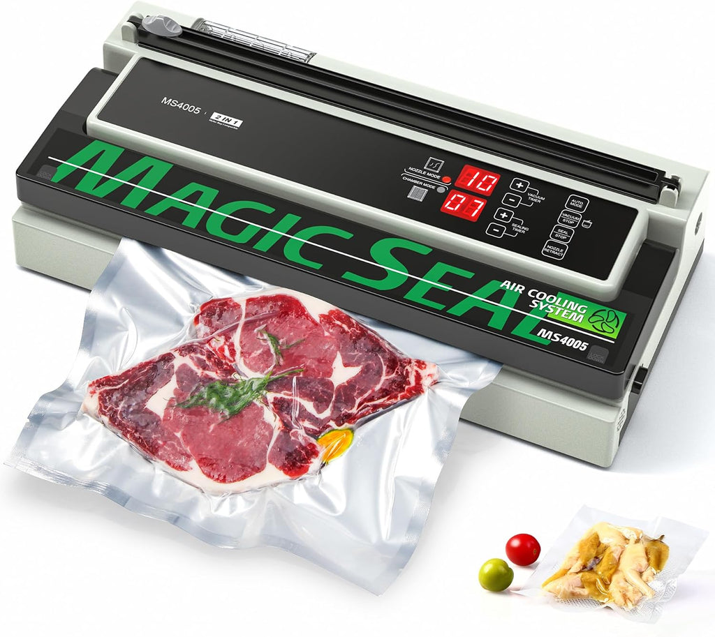 MAGIC SEAL Máquina selladora al vacío comercial de 16 pulgadas, máquina de envasado al vacío sellador de carne con bomba doble y sistema de enfriamiento automático, control de tiempo de sellado y
