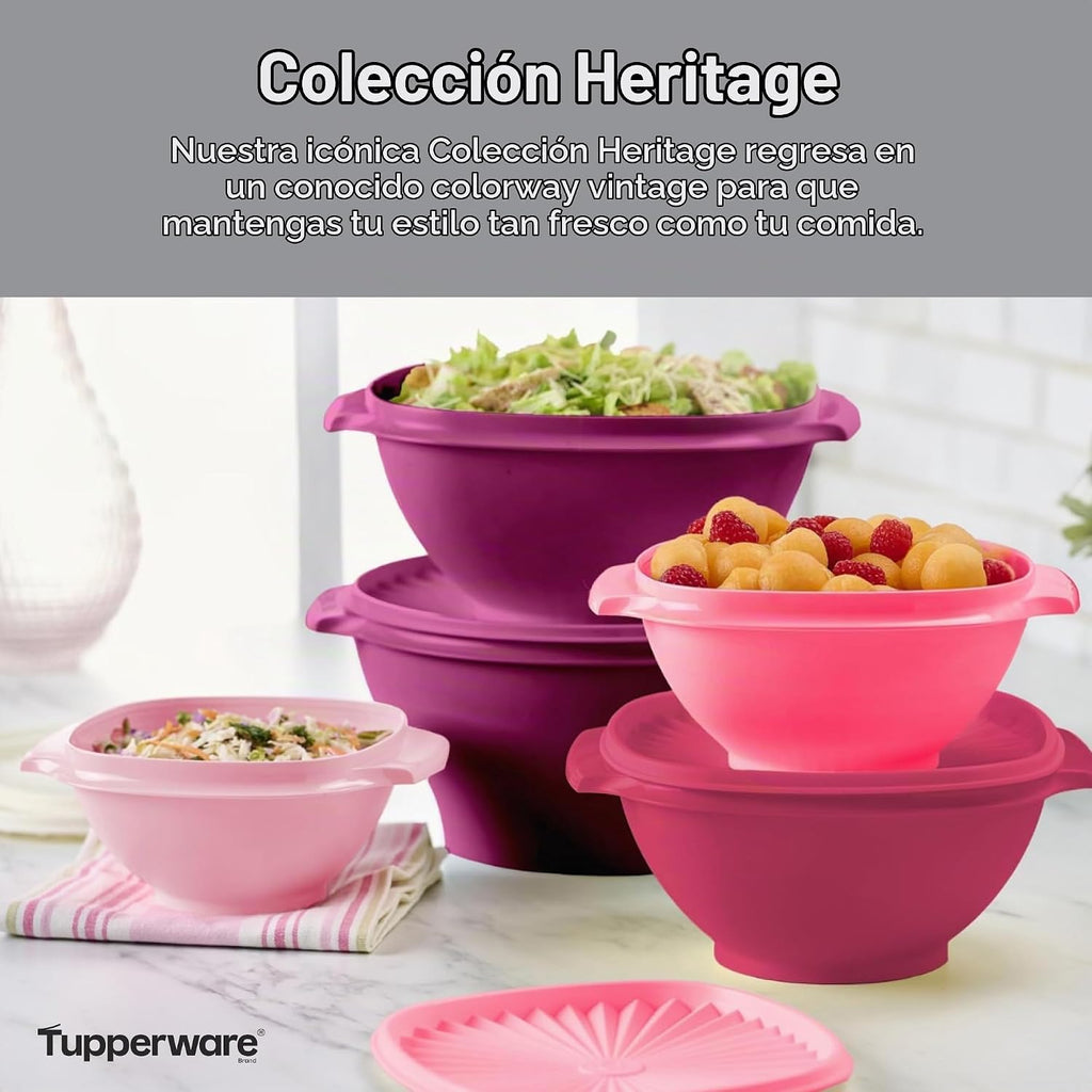 Tupperware Heritage Collection, nuevo juego de 10 piezas de recipientes para almacenamiento de alimentos en rosa vintage, apto para lavavajillas y sin BPA (5 tazones, 5 tapas)