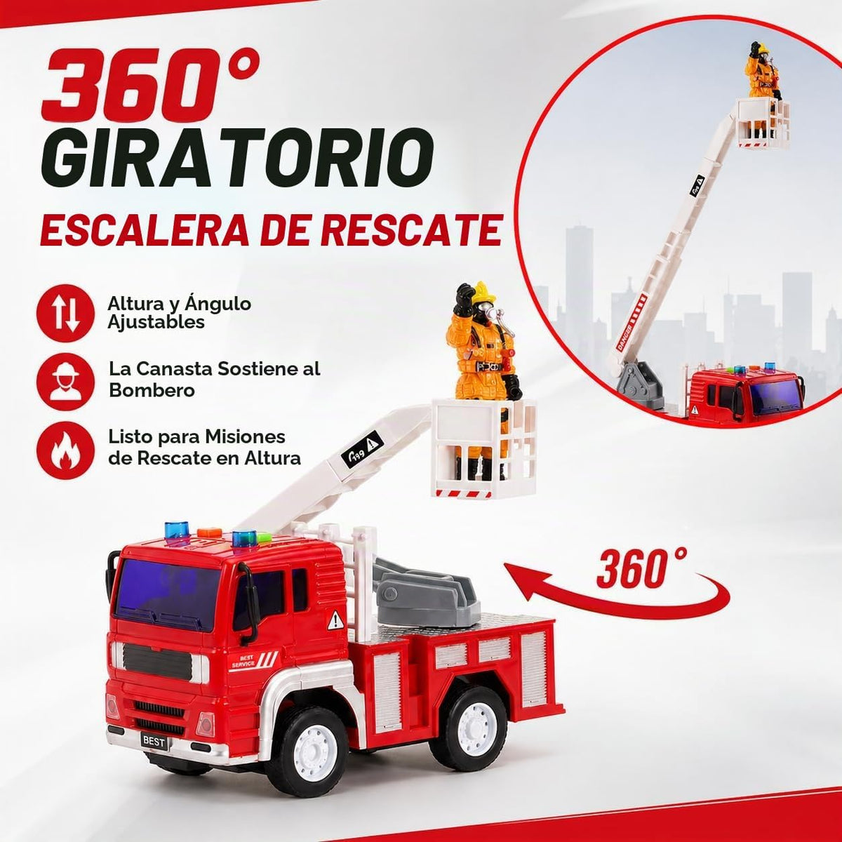 CocoPuff - Juego de juguetes de rescate de incendios 1:20, 3 vehículos de