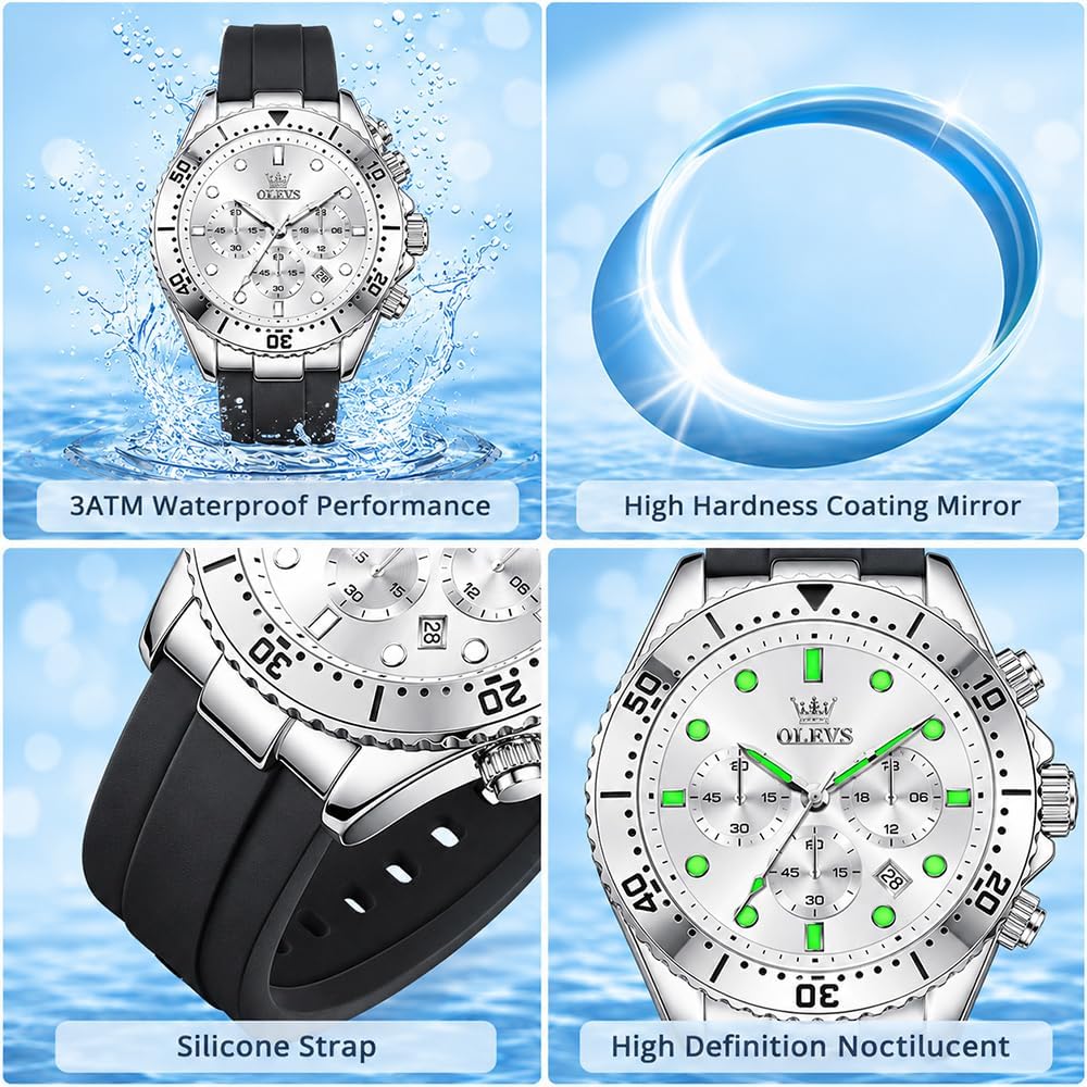OLEVS Relojes para hombres con correa negra, Reloj cronógrafo profesional para hombres