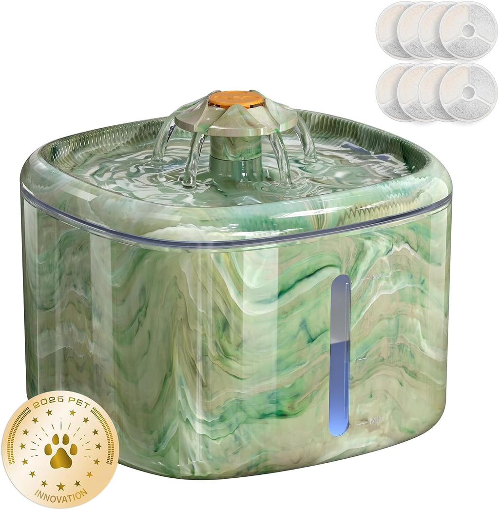 Fuente de agua para gatos automática de 2.5 L, parte superior giratoria interactiva y diseño de camuflaje, bomba ultrasilenciosa con filtro de 4 etapas, dispensador de agua para mascotas con 2 filtros