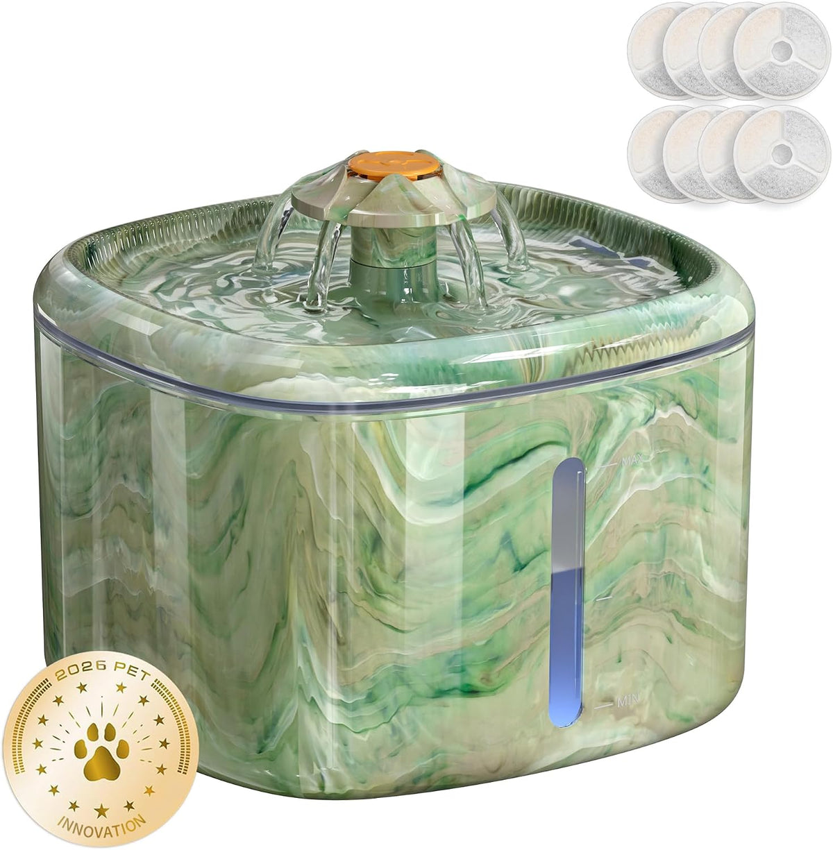 Fuente de agua para gatos automática de 2.5 L, parte superior giratoria interactiva y diseño de camuflaje, bomba ultrasilenciosa con filtro de 4 etapas, dispensador de agua para mascotas con 2 filtros