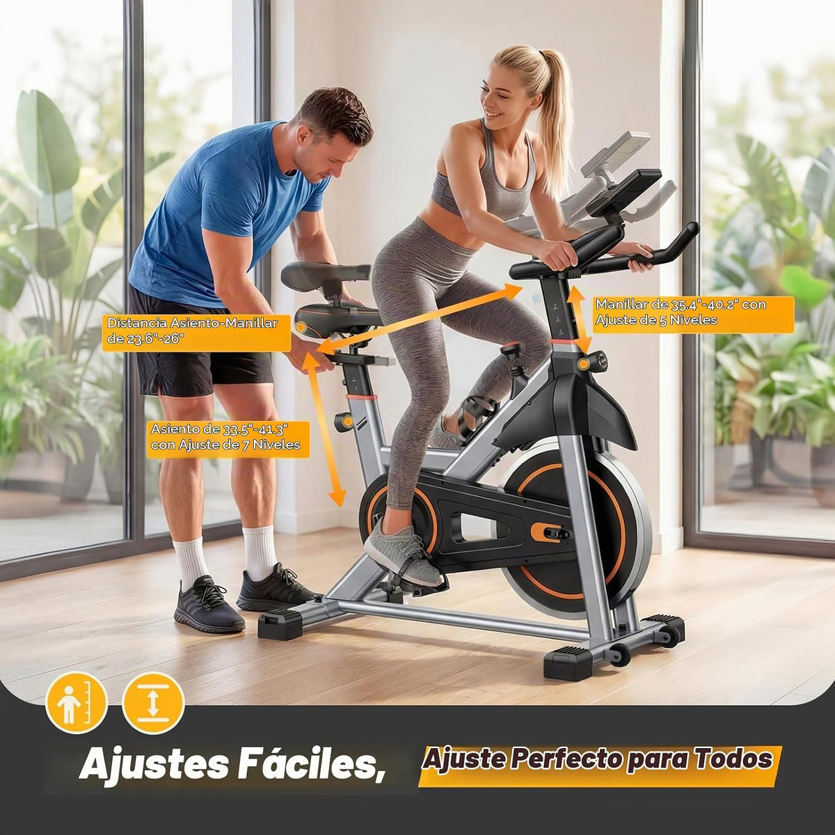 NEWBULIG Bicicleta estática con aplicación, bicicletas estacionarias para el hogar, bicicleta de entrenamiento para adultos y personas mayores, máquina de ciclismo, altura y resistencia ajustables
