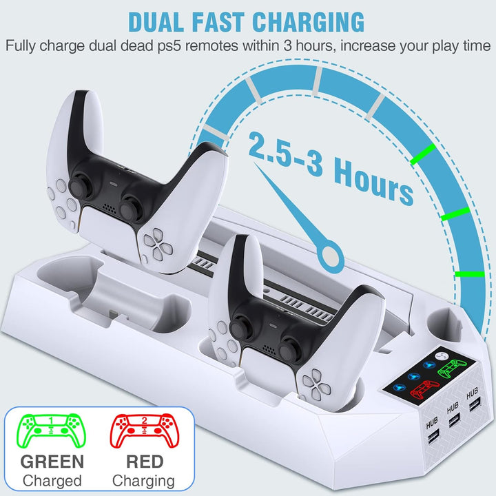 PS5\/PS5 Slim\/PS5 Pro Stand and Cooling Station with Dual Controll...