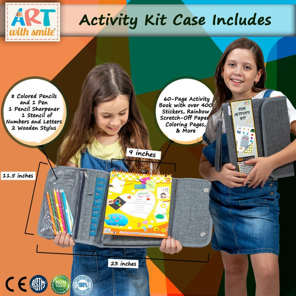 Libro de actividades para niñas y niños – Funda premium incluye 60 páginas grandes – 420 calcomanías, papeles para rascar arco iris, calcomanías reutilizables, lápices para colorear, números y letras – Juguetes educativos regalo