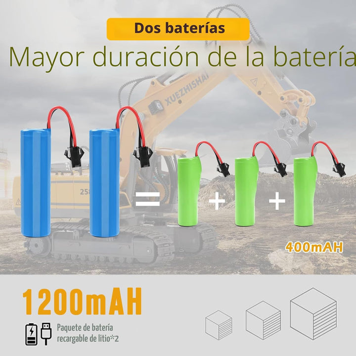 Excavadora de control remoto para niños, excavadora RC con 2 baterí...