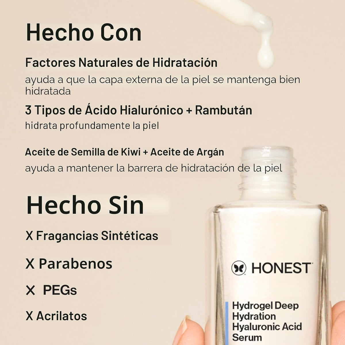 Honest Beauty Hydrogel - Suero de ácido hialurónico de hidratación...